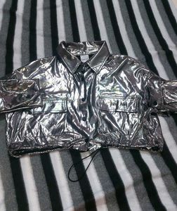 Silver Metallic Cropped Jacket