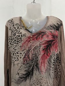 Stylish Feather Print Long Sleeve Top
