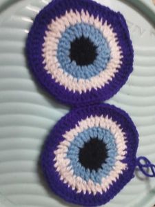 Crocheted Evil Eye Appliques coster. pack of 4