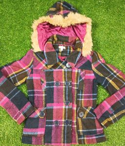 Plaid Fur Trim Coat