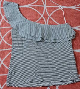 Chic Striped One-Shoulder Top with Ruffle