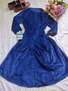 Vintage Blue Velvet Midi Dress