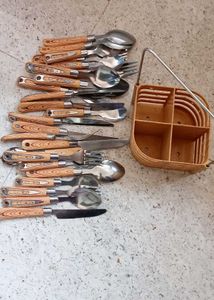 wood Stainless Steel Cutlery Set with Stand 22pcs