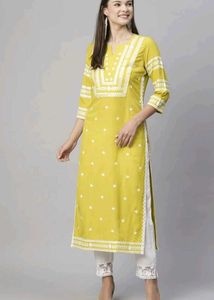 Vibrant Yellow Kurta with White Embroidery
