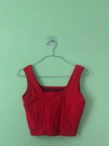 Red Square Neck Crop Top