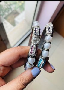 White Pearl And Sequin Heavy Bangles