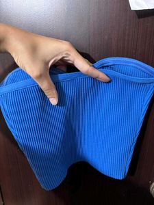 Blue Ribbed Crop Top