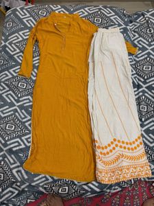 Yellow Kurta Set with White Palazzo