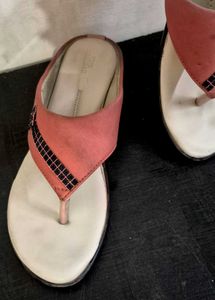 Coral Thong Sandals with Embellishments