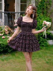 Lolita black floral ditsy print dress