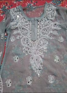 Chikankari kurti with mirror work....