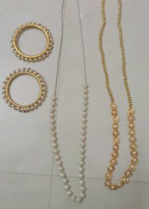 Elegant Pearl &amp; Gold Chain Set + FREE Bow Clip