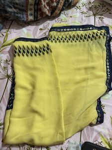 Beautiful Yellow and Navy Blue Saree