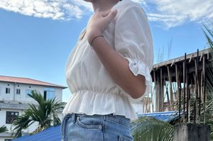 White Ruffled Square Neck Top