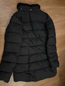 Black Puffer Jacket with Fur Collar
