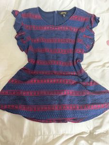 Navy Blue Lace Dress with Ruffle Sleeves
