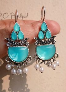 Elegant Aqua Drop Oxidised Earrings ✨
