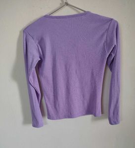 Lavender Tie Neck Ribbed Top[FREE DELIVERY CHARGE]