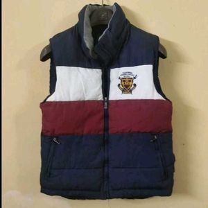warm sleeveless jacket with hoodie for kids