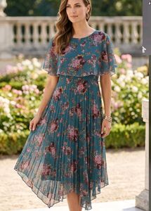 Elegant Floral Pleated Midi Dress