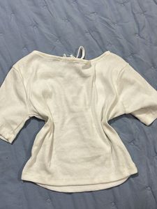 ZARA White Lace-Up Knit Top