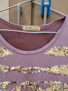 Sequin Embellished Purple T-Shirt