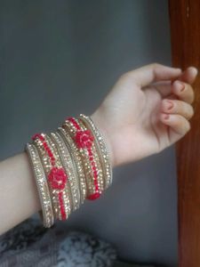 Exquisite Red &amp; Gold Bangle Set