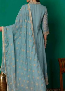 Elegant Blue Embroidered 3 piece Kurta set