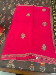 Vibrant Pink Embroidered Saree used
