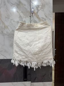 Boho Lace Trim Fringe Skirt