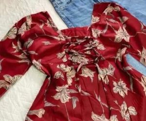 Burgundy Floral Bell Sleeve Top