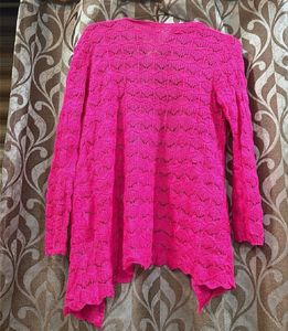 Bright Pink Crochet Cardigan
