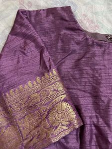 Elegant Purple Silk Blouse with Gold Border