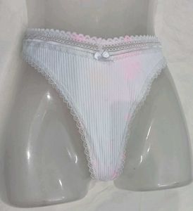 🪔 Women's White Thong Panty with Lace Trim