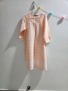 New Peach Lakhnavi Embroided Kurti