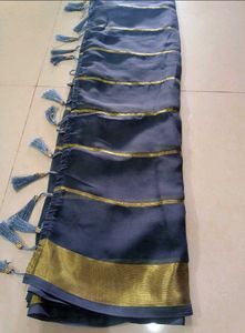 Elegant Blue &amp; Gold Striped Saree