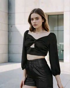Chic Black Cut-Out Bow Crop Top