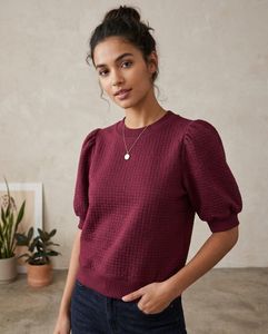 Burgundy Textured Puff Sleeve Top
