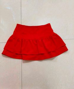 Chic Red Ruffled Mini Skirt