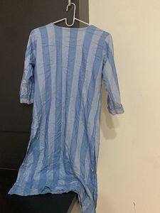 Elegant Blue Striped Kurta with Embellishments