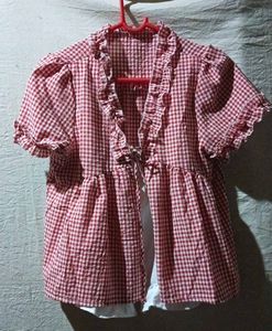Red Gingham Ruffled Kurta