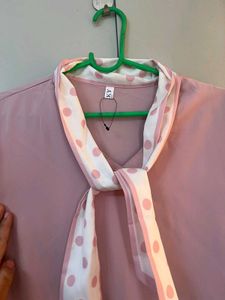 Pink Blouse with Neck Tie