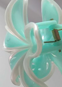 💠Tealblue+white-silver border Flower Hair Claw