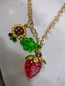 Cute Strawberry &amp; Flower Pendant Necklace