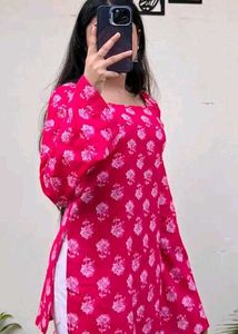 Vibrant Pink Floral Print Kurta_XS