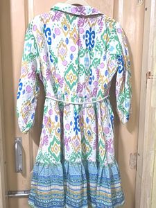 Boho Print Tiered Shirt Dress with Belt