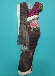 Brown lenin cotton saree
