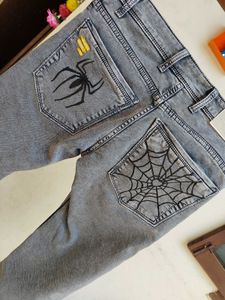 Custom Spiderman Graphic Grey Jeans