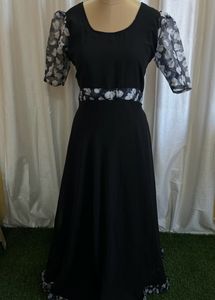 Floral Sleeve Black Dress