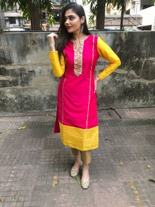Vibrant Pink &amp; Yellow Kurta